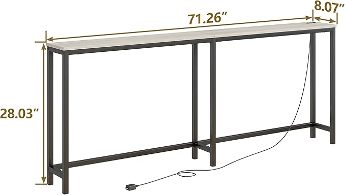 BOFENG 71.5 Inch Thin Console Table with Power Outlets,Narrow Sofa Table with Charging Station,Long Side Table Behind Sofa Couch Table for Entryway,Hallway,Living Room,Foyer,Natural Oak
