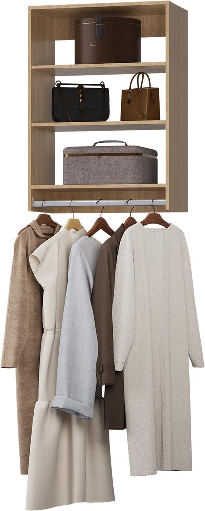 Medium Double Hanging Closet Unit, Modular Closet System, Wood Closet System Organizer with Storage for Walk In Closets, Clothing Rack Closet for Hanging Clothes, Bedroom, 28.5"W