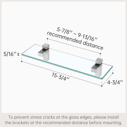 KES Glass Shelf for Bathroom, Floating Tempered Glass Bathroom Wall Shelf Rectangle 16 Inch Brushed Nickel Bracket, 2 Pack, BGS3201S40-2-P2