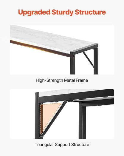 VEVOR Marble Console Table, Modern Narrow Long Console Table with Power Outlet, Thin Sofa Side Table with Iron Tubes, Anti-Tip Device and Triangular Support for Living Room, Hallway, Entryway, Foyer