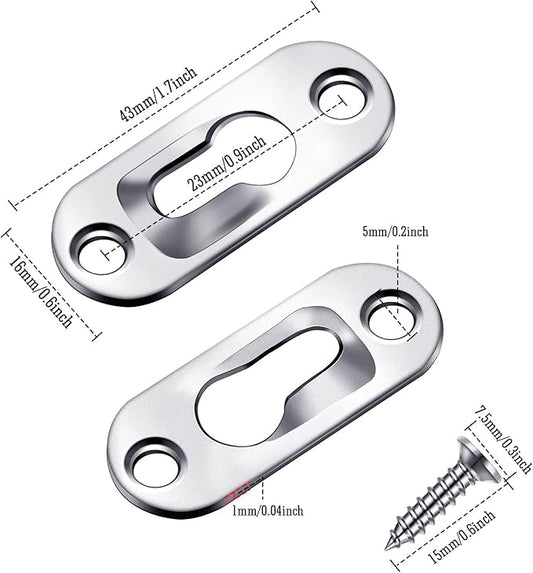 Ripeng 30 Pcs Single Keyhole Hangers Picture Hanger with 60 Pcs Screws Metal Keyhole Hanging Brackets Fasteners for Wall Mirror Picture Frames, 43 x 16 mm(Silver)