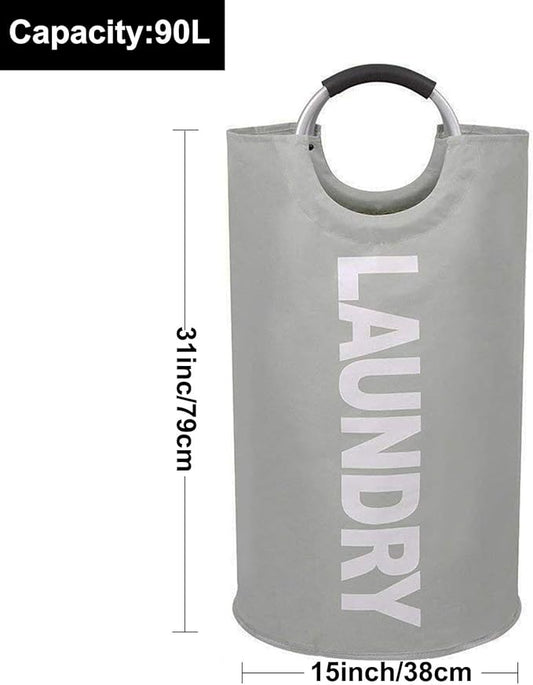 Mziart 90L Large Collapsible Laundry Hamper Laundry Basket with Alloy Handles for College, Camping and Home, Heavy Duty and Durable Thicken Foldable Clothes Storage Washing Bag (Grey)