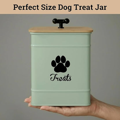 Dog Treat Container Airtight - 6 Inch Wide x 8 Inch Tall Iron Dog Treat Jar for Kitchen Counter with Airtight Bamboo Lid - 12 Cup Capacity Pet Treat Container - Doggie Cookie Jar - Big Treats Canister
