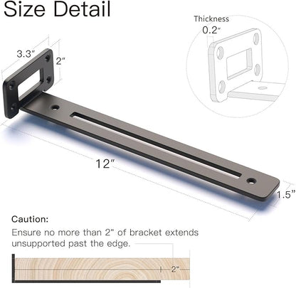 LEOPO 12 Inch 6 Pack Openwork T Shelf Brackets for DIY Floating Shelf,1/5 Inch Thick Heavy Duty Metal Shelf Bracket,L Brackets for Shelves Support