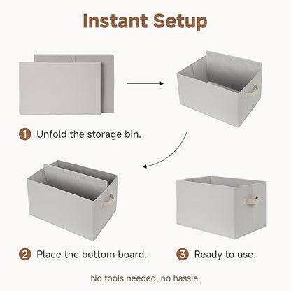 StorageWorks Storage Baskets for Shelves, Fabric Storage Bins, Closet Organization and Storage Baskets, Organizer Bins for Clothes, Light Gray, Large, 3-Pack