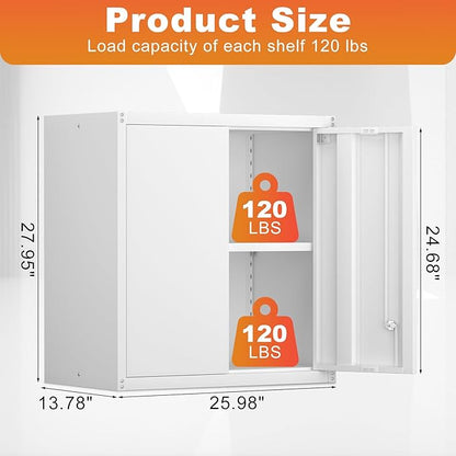 LUCYPAL Metal Wall Cabinet,Garage Storage Cabinets with Adjustable Shelves,Steel Locking Storage Cabinet with Doors for Home,Office,Kitchen,Warehouse,White