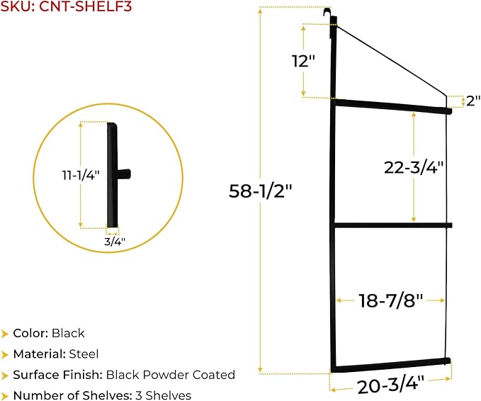 Mytee Products 3 Pack of 3 Tier Shipping Container Shelving Bracket with 18"(D) x 60"(H) - Black Powder Coated Steel Shelf Brackets for Heavy Duty Trailer Containers - Easy to Assemble & Remove