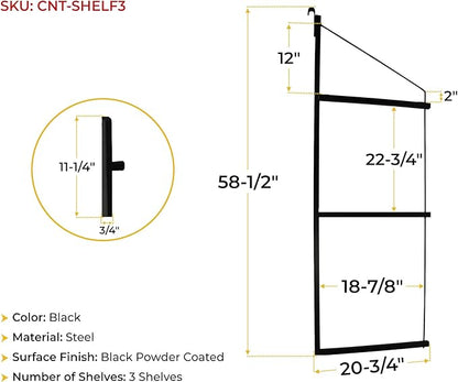 Mytee Products 3 Pack of 3 Tier Shipping Container Shelving Bracket with 18"(D) x 60"(H) - Black Powder Coated Steel Shelf Brackets for Heavy Duty Trailer Containers - Easy to Assemble & Remove
