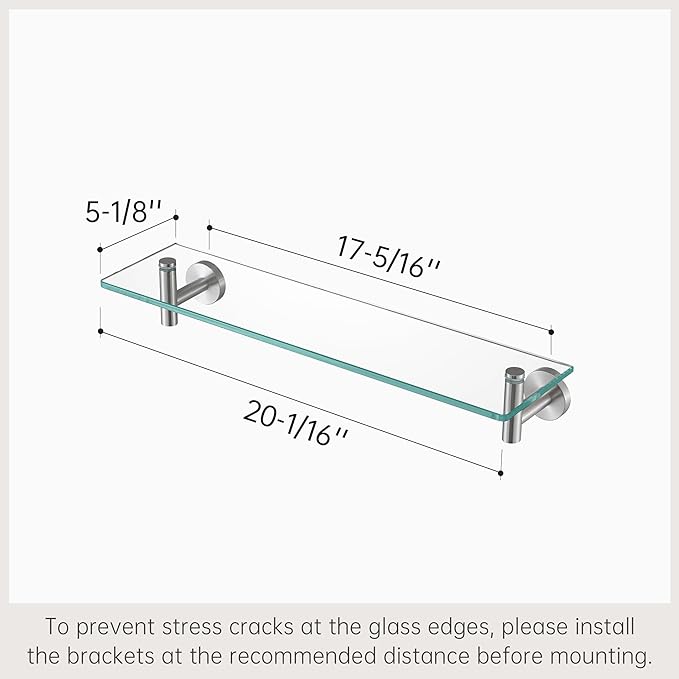 KES Glass Shelf for Bathroom, Floating Glass for Wall Shelves 20-Inch 3 Pack Rectangular Stainless Steel Brackets Wall Mounted Brushed Finish, A2021-2-P3