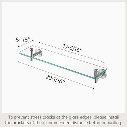 KES Glass Shelf for Bathroom, Floating Glass for Wall Shelves 20-Inch 3 Pack Rectangular Stainless Steel Brackets Wall Mounted Brushed Finish, A2021-2-P3