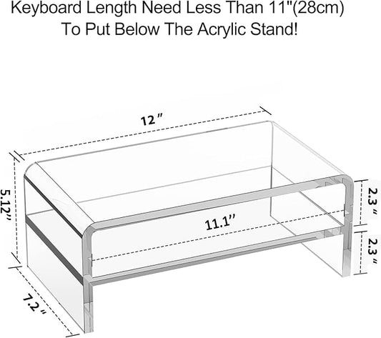Acrylic Monitor Stand Riser, 2 Tier Clear Computer Monitor Stand for Home Office Business, PC Desk Stand Monitor Riser for Keyboard Storage, Laptop, Printer and TV Screen -12x7.2x5.12 inches