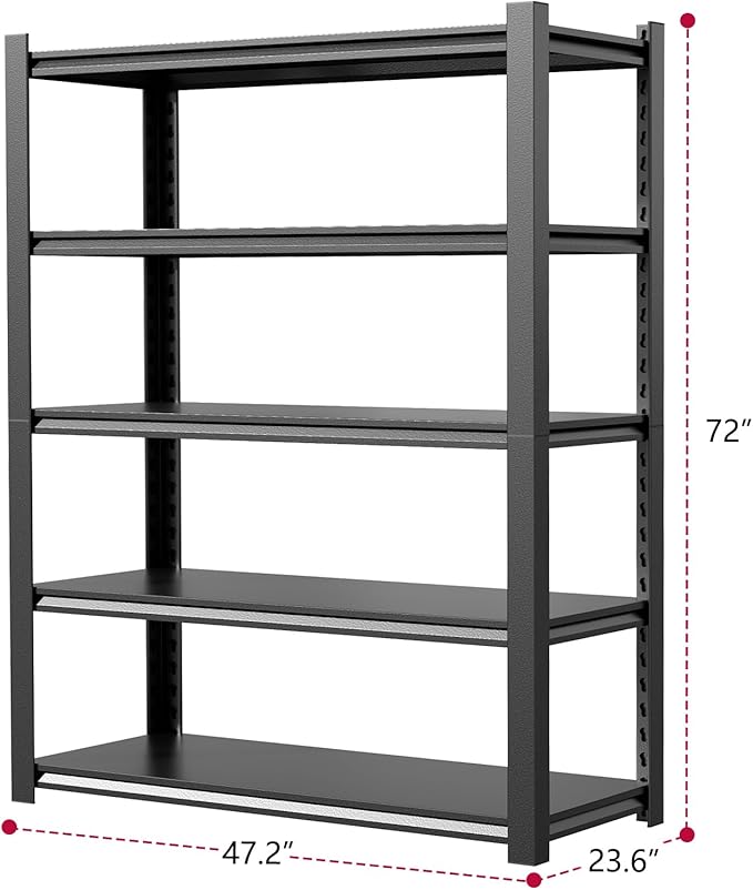 48" W Storage Shelves 2500LBS Garage Shelving Heavy Duty 5 Tier Adjustable Shelving Unit Metal Storage Rack for Basement Warehouse Supermarket 23.6" D x 47.2" W x 72" H