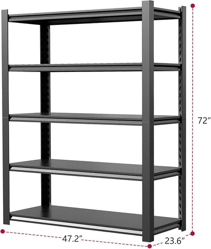 48" W Storage Shelves 2500LBS Garage Shelving Heavy Duty 5 Tier Adjustable Shelving Unit Metal Storage Rack for Basement Warehouse Supermarket 23.6" D x 47.2" W x 72" H