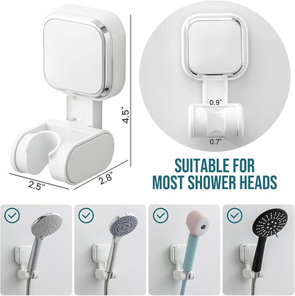 TAILI Shower Head Holder Suction, Handheld Shower Head Bracket, Height Angle Adjustable Wall Mounted, Bathroom Showerhead Holder Removable No Drilling Waterproof, Square Suction Cup, White