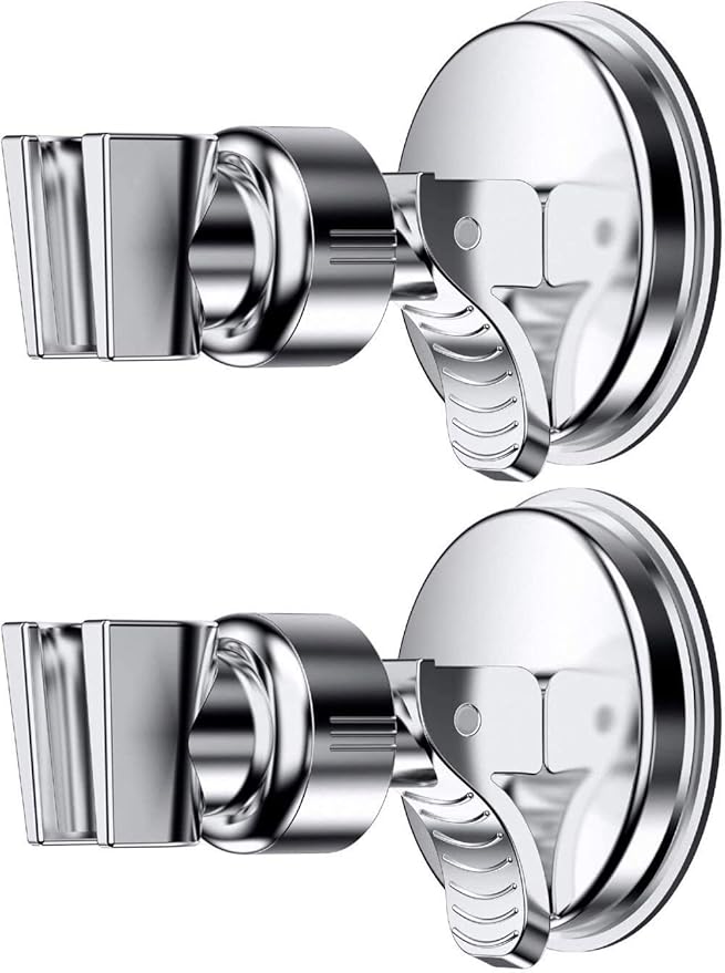 OUO Adjustable Shower Head Holder, Bathroom Suction Cup Handheld Shower Head Bracket, Removable Handheld Showerhead & Wall Mounted Suction Bracket Chrome,2pcs,Color:Silver)