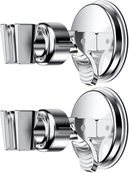 OUO Adjustable Shower Head Holder, Bathroom Suction Cup Handheld Shower Head Bracket, Removable Handheld Showerhead & Wall Mounted Suction Bracket Chrome,2pcs,Color:Silver)