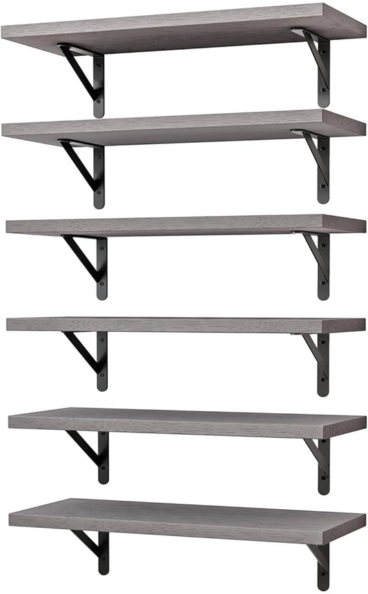 YGEOMER 16.5 Inch Floating Shelves for Wall, Farmhouse Wall Shelves for Bedroom, Bathroom Storage, Living Room and Kitchen Decor (Set of 6 Grey)