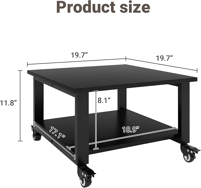 Natwind 2 Tiers Office Movable Laser Printer Copier Stand Cart Under Desk Heavy Duty Dark Brown Rolling Table with Storage Floor-Standing Holder on Wheels Fax Paper Organizer Shelf for Home (Black)