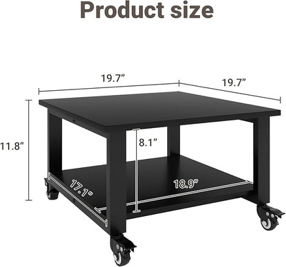 Natwind 2 Tiers Office Movable Laser Printer Copier Stand Cart Under Desk Heavy Duty Dark Brown Rolling Table with Storage Floor-Standing Holder on Wheels Fax Paper Organizer Shelf for Home (Black)