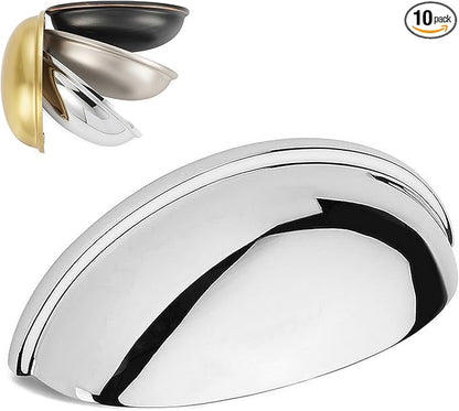 KOOFIZO 10 Pack 3 Inch Bin Cup Drawer Pulls Polished Chrome Cabinet Handles Chrome Cabinet Pulls for Kitchen Cabinets Drawer Dresser Cupboard Bedroom Bathroom