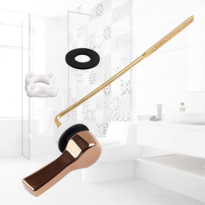 Hibbent Universal Metal Front Mount Toilet Handle Replacement Kit, Brass Toilet Flush Tank Lever with Stainless Steel Flapper Chains for Most Toilets, Rose Gold