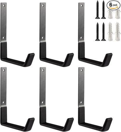 Heavy Duty Steel Garage Hooks, Garage Storage Utility Hooks, Garden Tool Organizer, Steel Wall Mount Hooks, (6, Large)