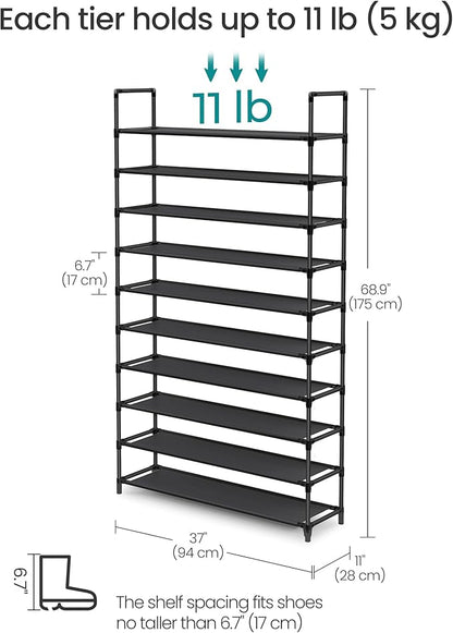 SONGMICS Shoe Rack, 10-Tier Shoe Shelf, Shoe Storage Organizer, 11 x 37 x 68.9 Inches, Metal Frame, Non-Woven Fabric Shelves, for Entryway, Bedroom, Black ULSH11H