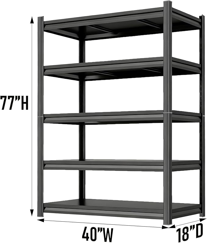 Metal Garage Shelving Unit, Heavy Duty 5-Tier Adjustable Storage Rack, Steel Shelving,3000 lbs Capacity, Industrial Shelves for Heavy Tools and Equipment (5-Tier 77.4" H × 39.4" W × 17.7" D)