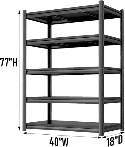 Metal Garage Shelving Unit, Heavy Duty 5-Tier Adjustable Storage Rack, Steel Shelving,3000 lbs Capacity, Industrial Shelves for Heavy Tools and Equipment (5-Tier 77.4" H × 39.4" W × 17.7" D)