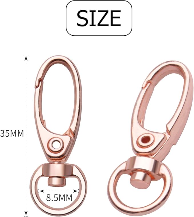 Swivel Clasp Clips,50pcs 35mm Swivel Trigger Clips Metal Keyring Clasps Snap Hooks for Hanging Key Chains Dog Leashes Crafts Decorations,Rose Gold