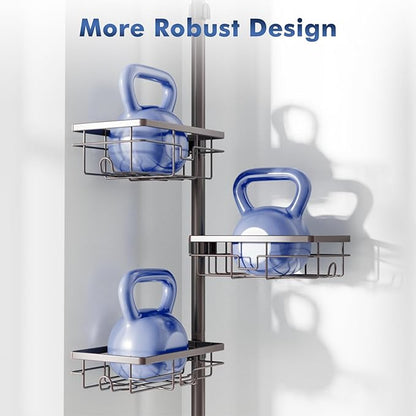 Corner Shower Caddy Tension Pole,Adjustable 30-120 Inch Bathroom Organizer Storage,Rustproof 6-Tier Shower Corner Shelves,Towel Rack, Toothbrush Holder, Soap Dish Organizers