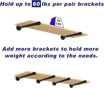 6 Pack Pipe Shelf Brackets 10 Inch, Industrial Iron Pipe Floating Shelves Bracket Heavy Duty Metal Shelving Brackets for DIY Shelves