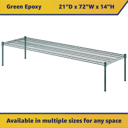21" x 72" x 14" Green Epoxy Wire Storage Shelf, Dunnage Rack, Commercial 1 Tier Small Shelf