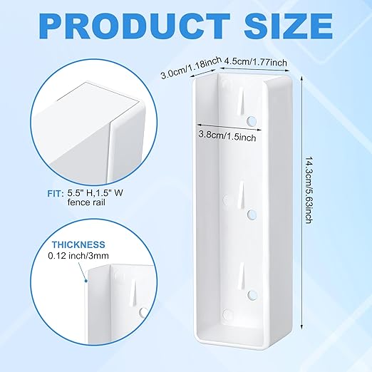 Nuanchu 30 Pcs Vinyl Fence Brackets White 1.5x5.5 Vinyl Fence Rail Mount Brackets Bulk U Mount Bracket Kit for Railings Fences Walls