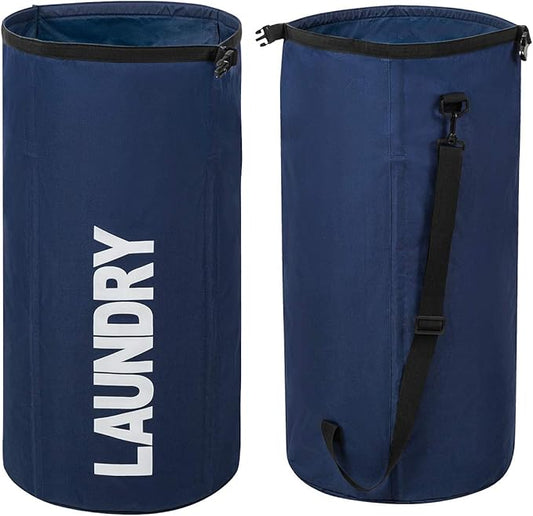 WOWLIVE Extra Large Foldable Laundry Bag Laundry Basket Collapsible Laundry Hamper Backpack Liner Dirty Clothes Hamper Standing Waterproof Hampers for Dorm Room(Dark blue)