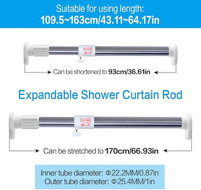 BAOYOUNI Adjustable Shower Window Curtain Tension Rod Oval Head Decorative Straight Closet Wardrobe Rail Pole Bar Clothes Hanger for Bathroom Kitchen Balcony, Ivory, 43.11-64.17 Inches
