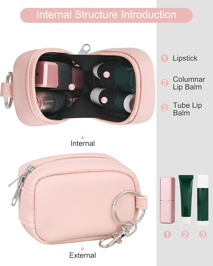 Chapstick Holder Bag Small Lip Balm Sleeve Pouch Lipstick Portable Storage Bag Lip Gloss Case With Hook Accessories