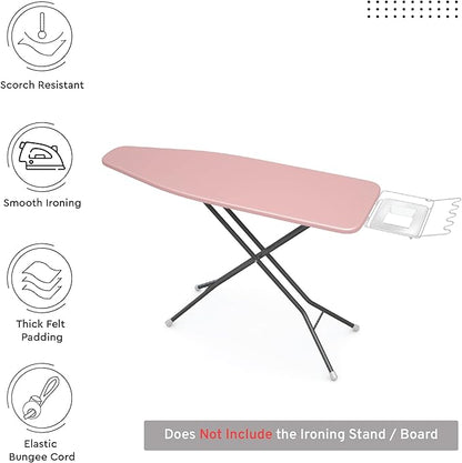 Encasa XO Ironing Board Cover and Pad 49"x18" - 4mm Felt Wide Iron Board Cover with Padding - Heat Resistant, Stain-Safe Dye, Non Slip Elastic Bungee Cord Tightening Iron Table Cover Mauve