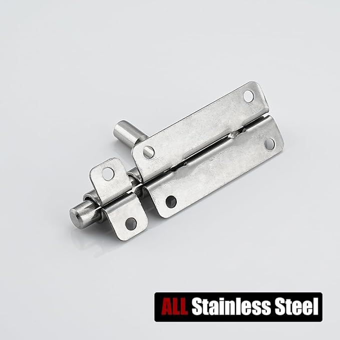 JQK Door Latch Lock Barrel Bolt 4 Inch, 304 Stainless Steel Slide Gate Latches Security Thickened 1.4mm with Padlock Hole, Silver, 2 Pack HBB120-P2