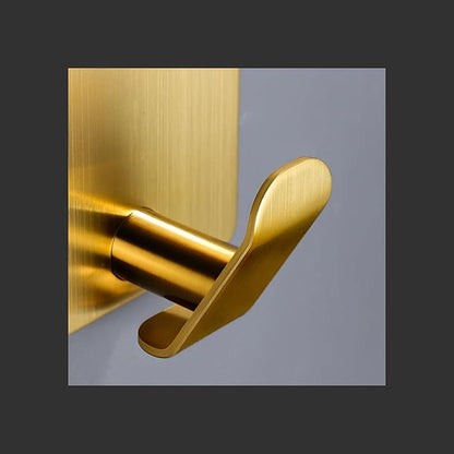 DELITON Adhesive Hooks - 4 Pack Gold Towel Hooks for Hanging Coat/Robe, Heavy Duty Stick on Wall for Bathroom and Kitchen