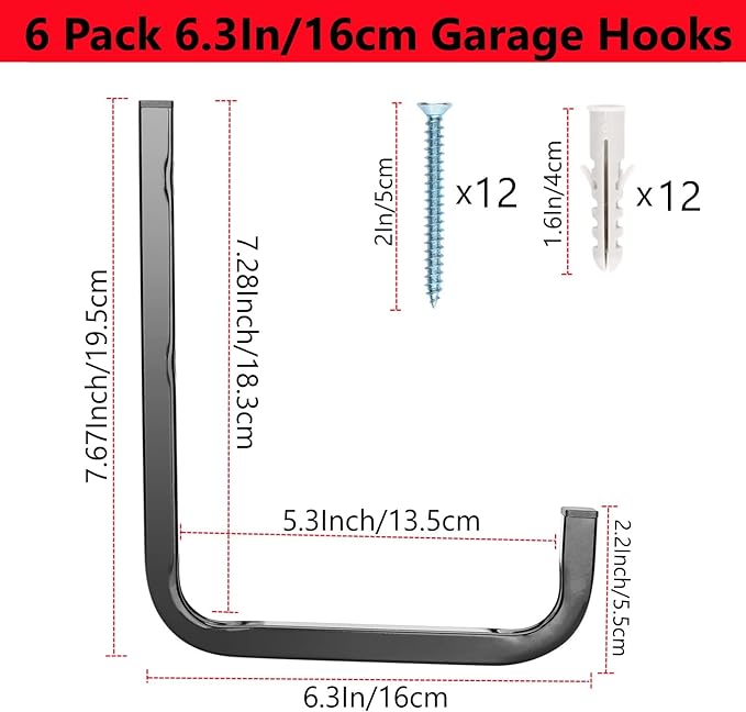Garage Storage Hook, 6.3 Inch Heavy Duty Wall Mount Utility Hanger