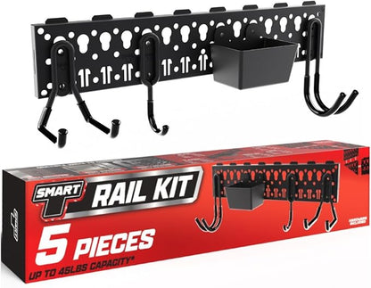 Smart T Garage Storage Pegboard Set | 5 Piece Tool Organizer - Heavy Duty Organizer Wall Mount or Shelving Hooks