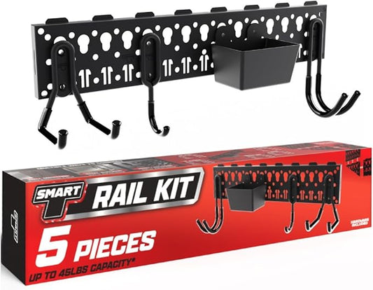 Smart T Garage Storage Pegboard Set | 5 Piece Tool Organizer - Heavy Duty Organizer Wall Mount or Shelving Hooks