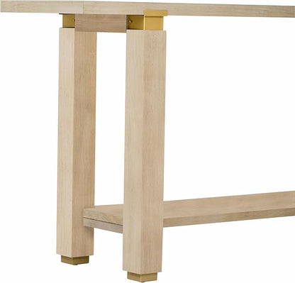 62.9" Modern Minimalist Console Table, Solid Wood Entryway Sofa Table with Metal Accents, 2-Tier with Open Shelf and Built-in Shelf for Living Room, Hallway (Natural-J22)