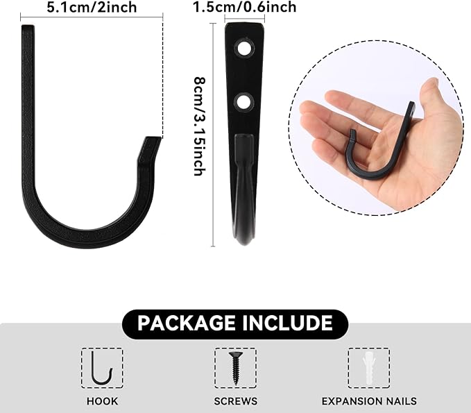 WODEGIFT 5Pcs Large Size Heavy Duty Wall Hooks, Coat Hooks, Wall Hooks for Hanging Pans, Backpacks, Coats, Garage Items (Black)