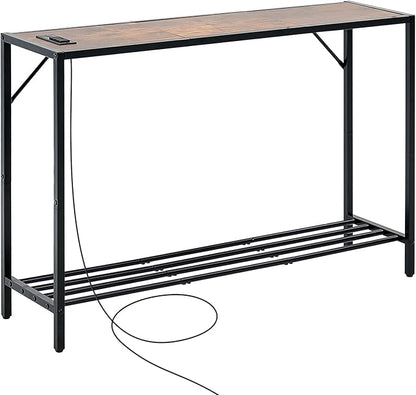 VEVOR Narrow Console Table, 41.7" Behind Couch Shelf with Power Outlets, 2-Tier Long Entryway Shelf, Sofa Table with Metal Frame and Charge Station, for Entryway, Hallway, Living Room