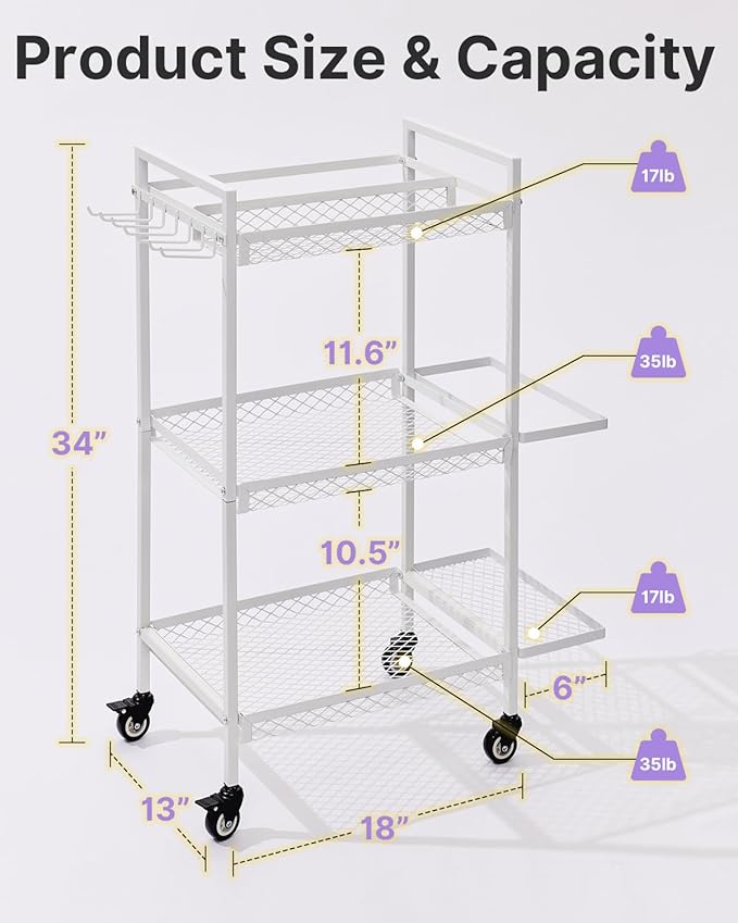 YOTTOY 3-Tier Gym Storage Rack for Home Gym–Multi-Functional Weight Rack, Dumbbell Rack, Yoga Mat Holder with Side Basket & 6 Hooks, Gym Equipment Organizer