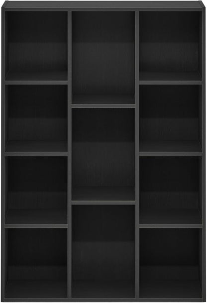 Furinno LUDER Book Shelf, 11-Cube Bookshelf, Reversible Bookcase, 9.4 x 29.1 x 41.7, for Living Room, Bedroom, Home Office, Blackwood