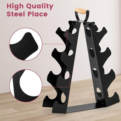 Wetheny Dumbbell Rack Stand Only (Dumbbells not Included), Compact A-Frame Weight Rack with Wooden Handle, for Home Gym Workout