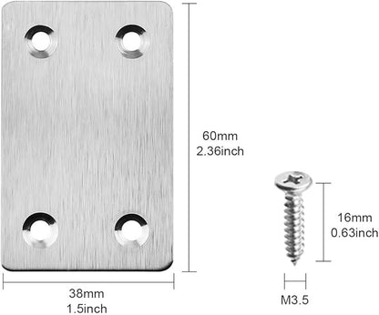 Pack of 20 Flat Metal Straight Brace Bracket 0.06inch Thickness Metal Flat Straight Mending Plates Fixing Corner Brace ,2.4inch x 1.5 inch